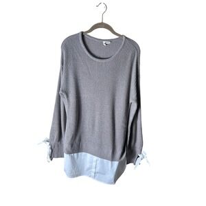 MOTH Anthropologie Gray Knit Shirt Dress Combo Bow Cuff Size M